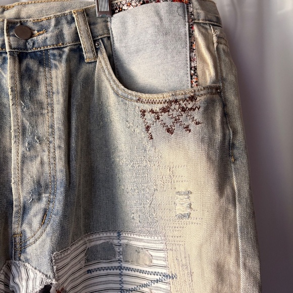 MNML Patchwork Denim Jeans Light Blue Wash Fabric Patches Button Fly Men's 36 - Picture 9 of 16